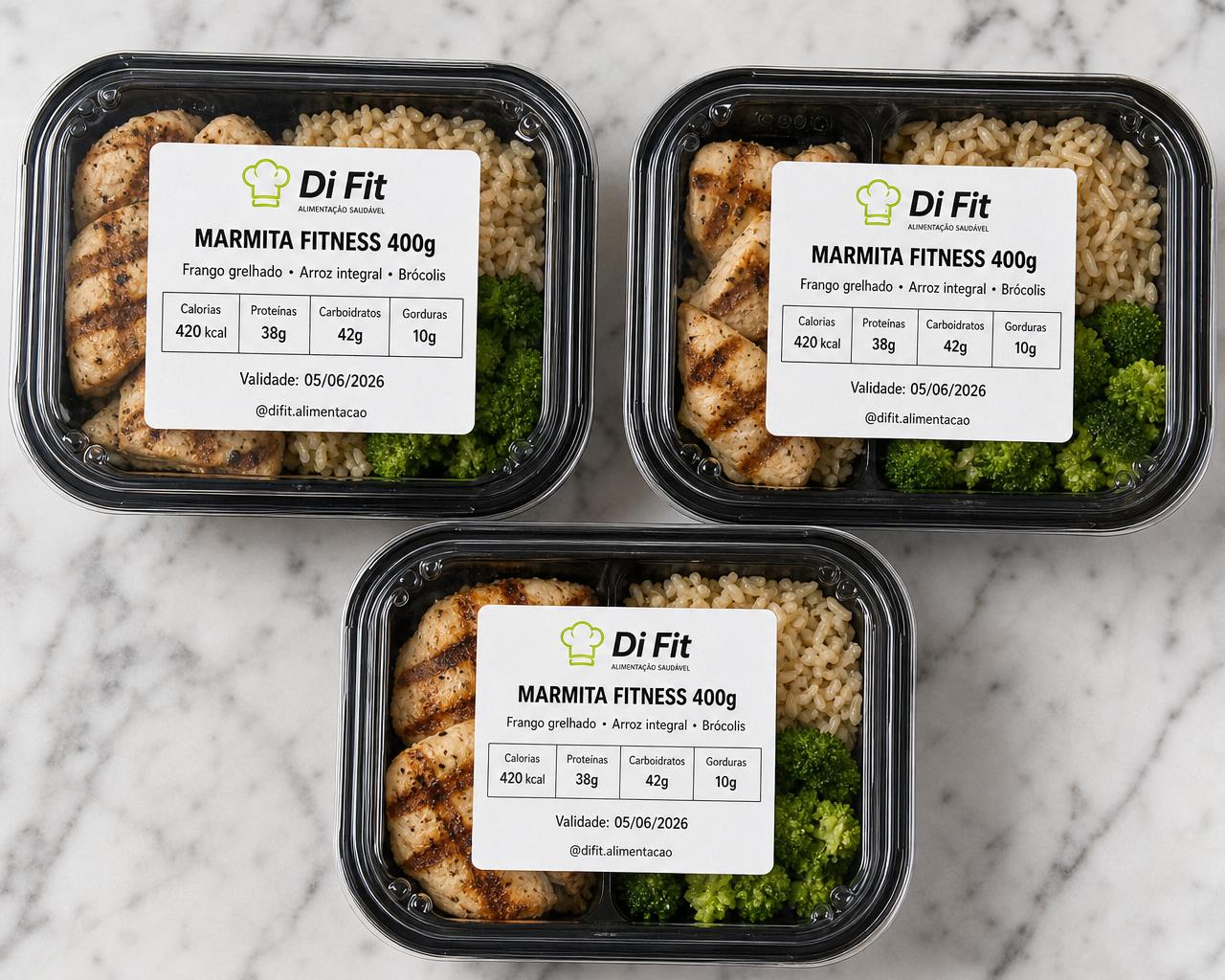 Exemplo: Etiquetas térmicas gerado no MarmiHub para Di Fit Alimentação Saudável